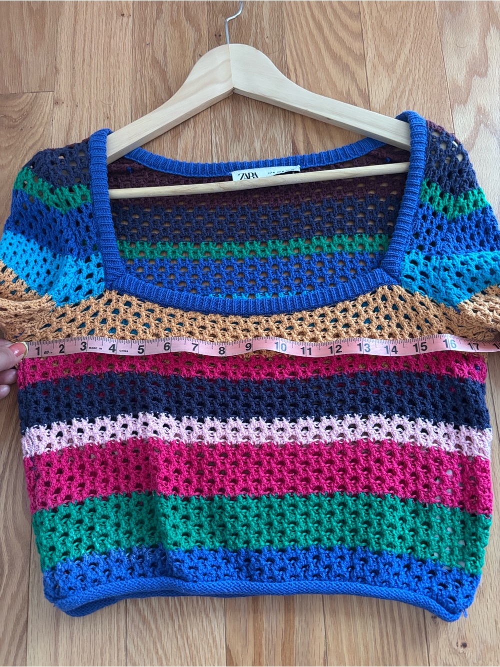 Crochet long-sleeved rainbow top M Zara cropped - Picture 2 of 5